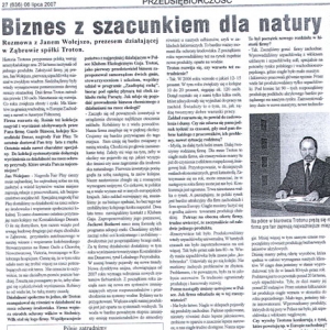 Biznes z szacunkiem dla natury (Gazeta Kołobrzeska 06.07.2007)